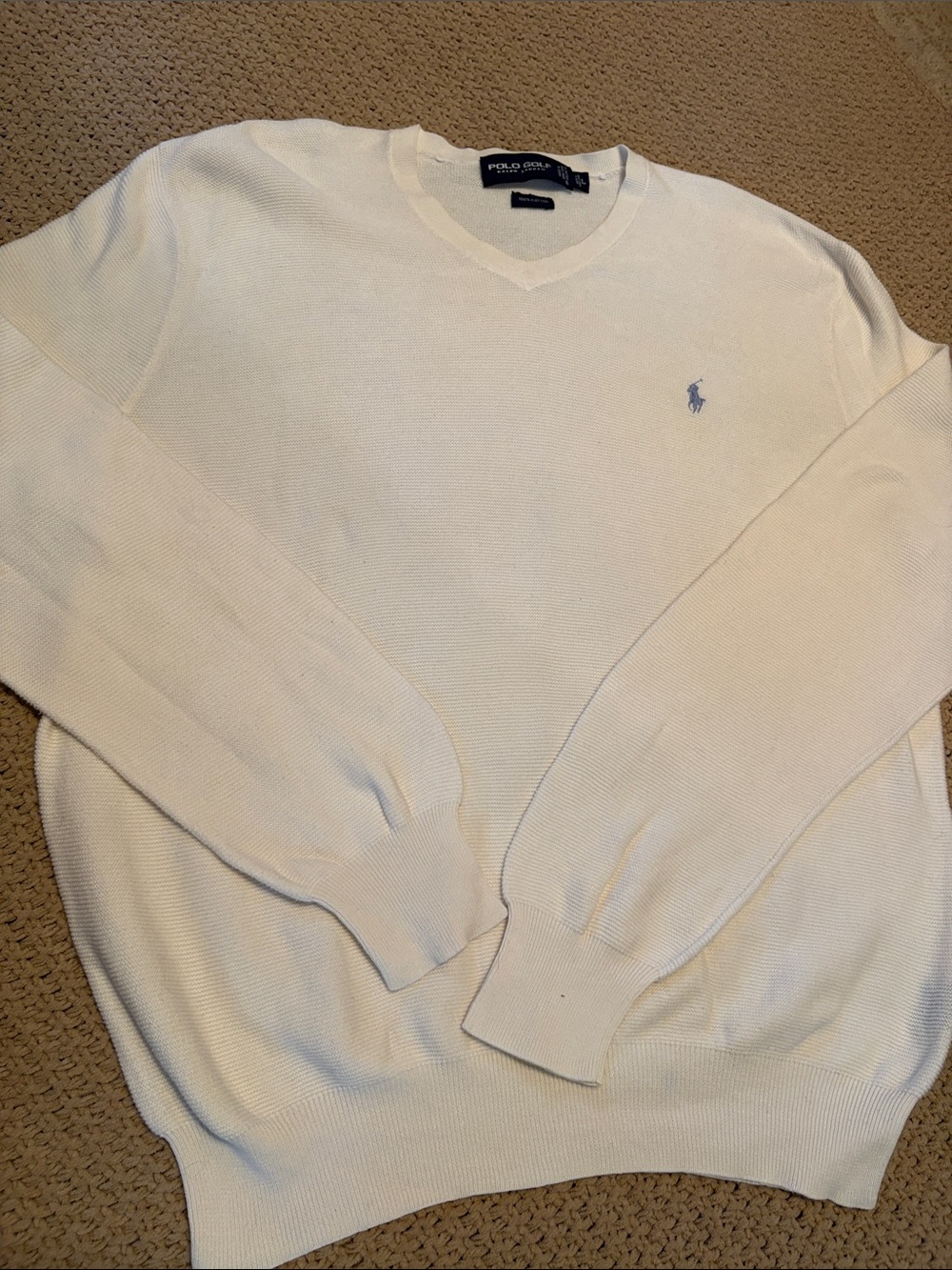 Polo by Ralph Lauren Golf Cream V-Neck Lightweight Sweater Large EUC